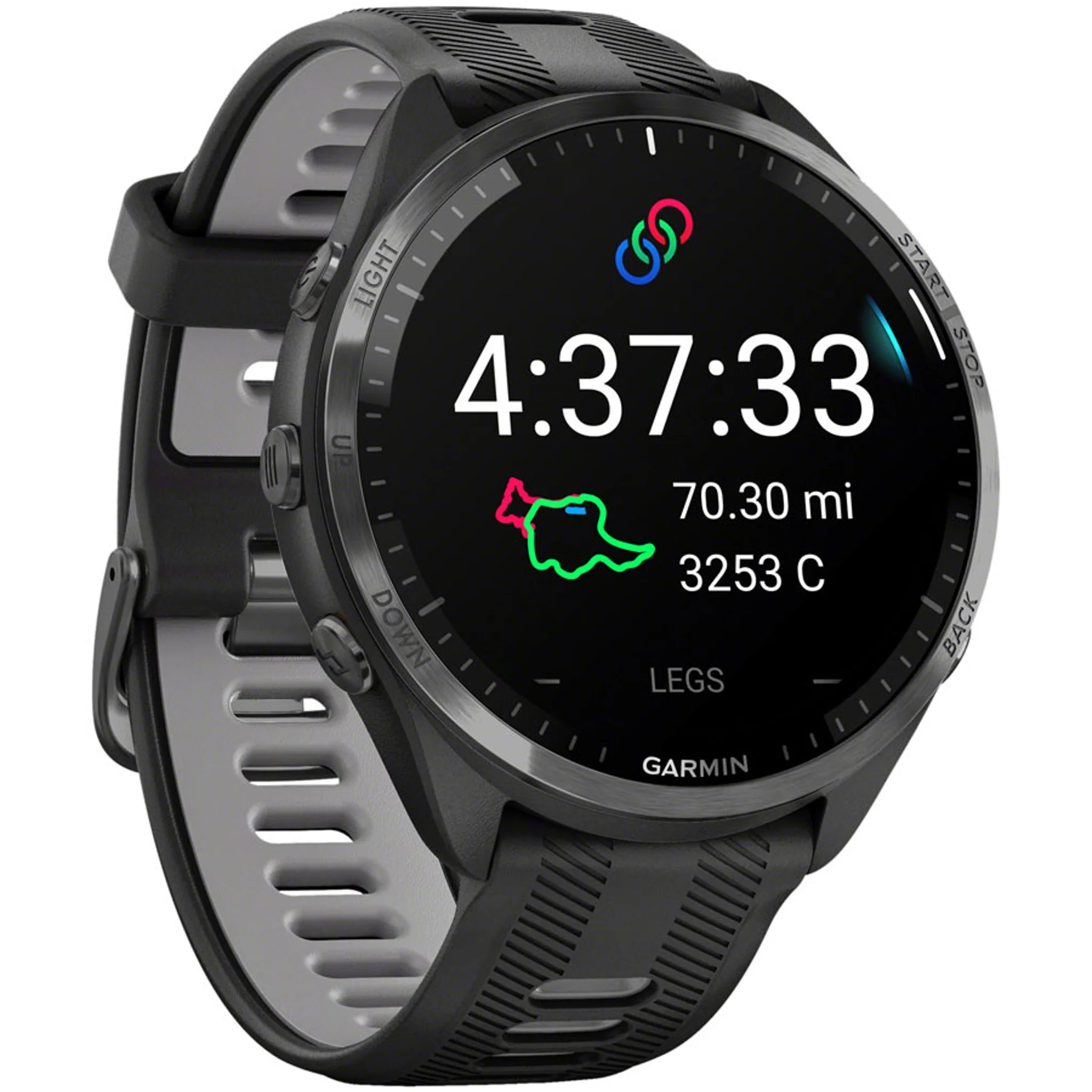 Forerunner 965 GPS Smartwatch - 47mm, Carbon Gray DLC Titanium Bezel, Black Case and Black/Powder Gray Silicone Band - Image 3