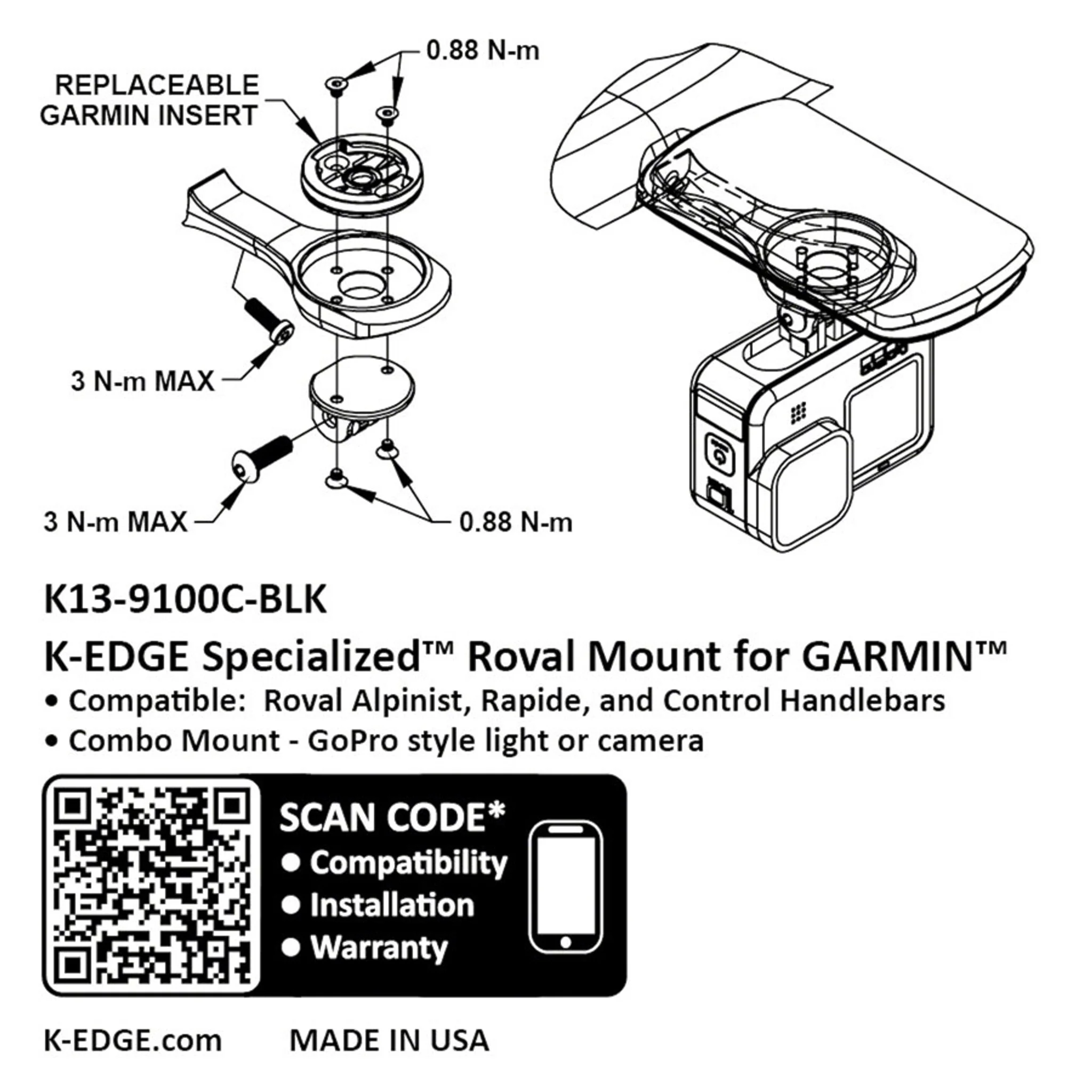 K-EDGE Garmin Specialized Roval Combo Mount - Black Anodized, Compatible up to Garmin 1050 - Image 4