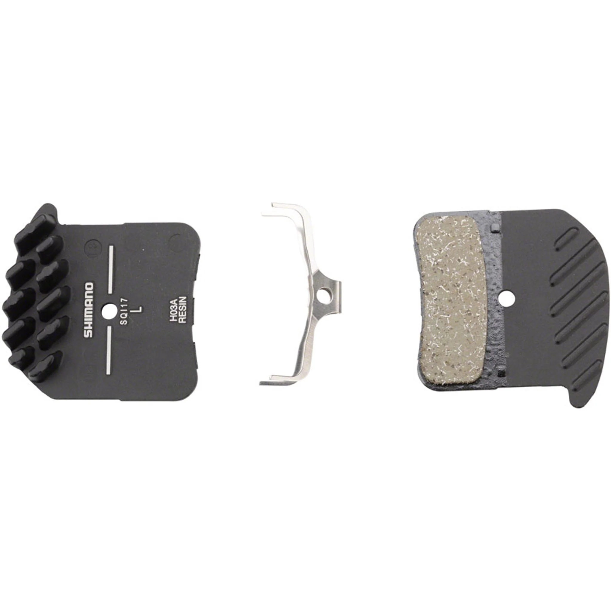 H03A-RF Disc Brake Pad and Spring - Resin Compound, Finned Alloy Back Plate, One Pair