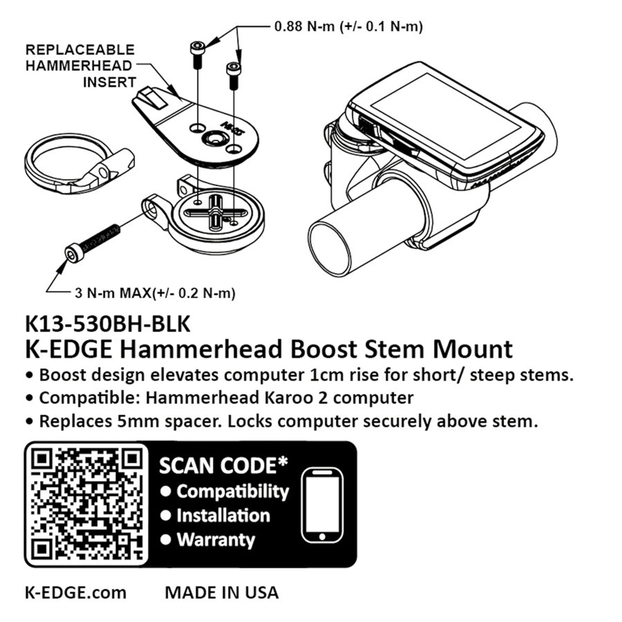 Hammerhead Boost Stem Mount - Adjustable, Black Anodize - Image 4