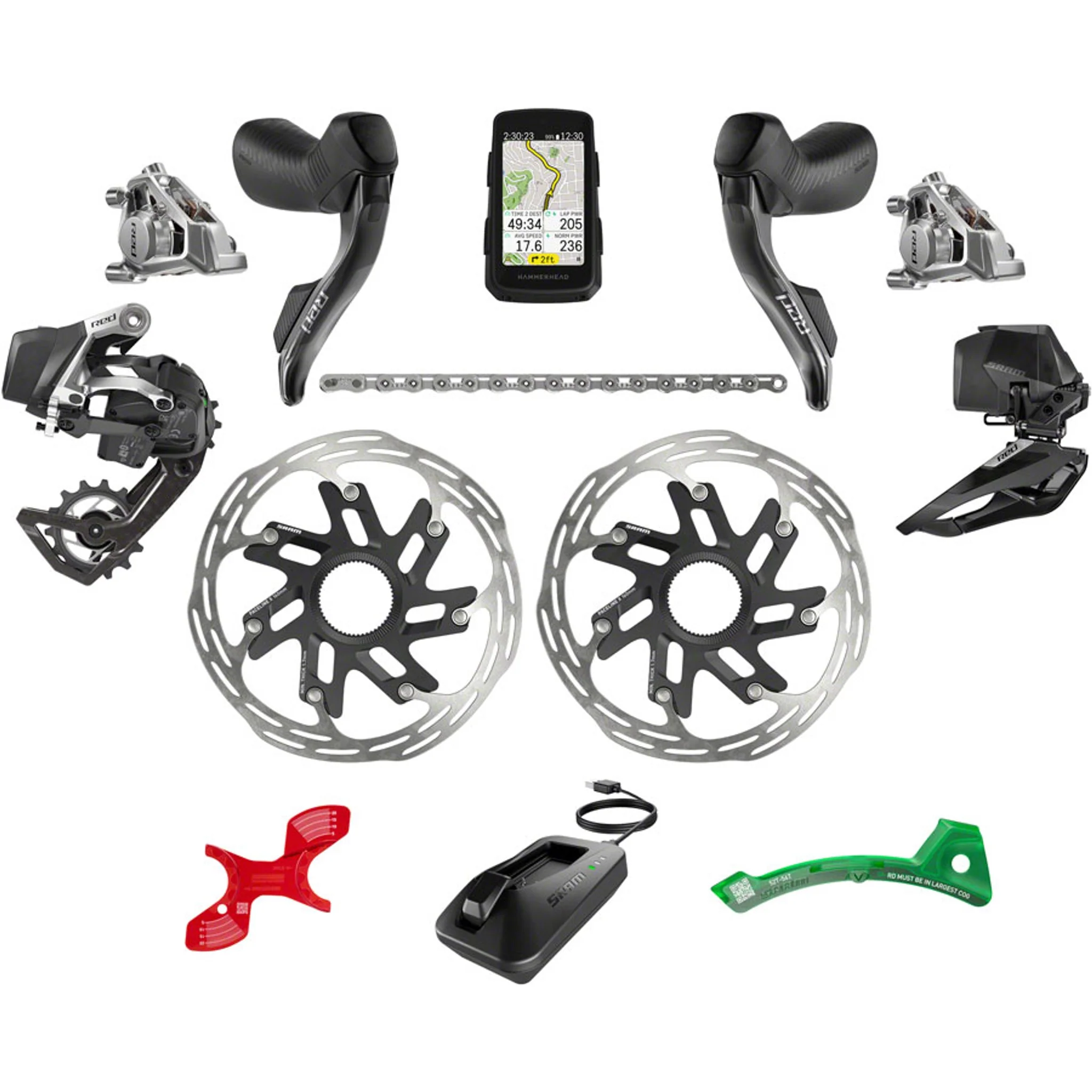 SRAM Red eTap AXS Road Groupset - 2x12-Speed, HRD Shift/Brake Levers, FM Calipers, CL Rotors, Chain, F/R Derailleurs, Hammerhead Karoo, E1 - Image 4